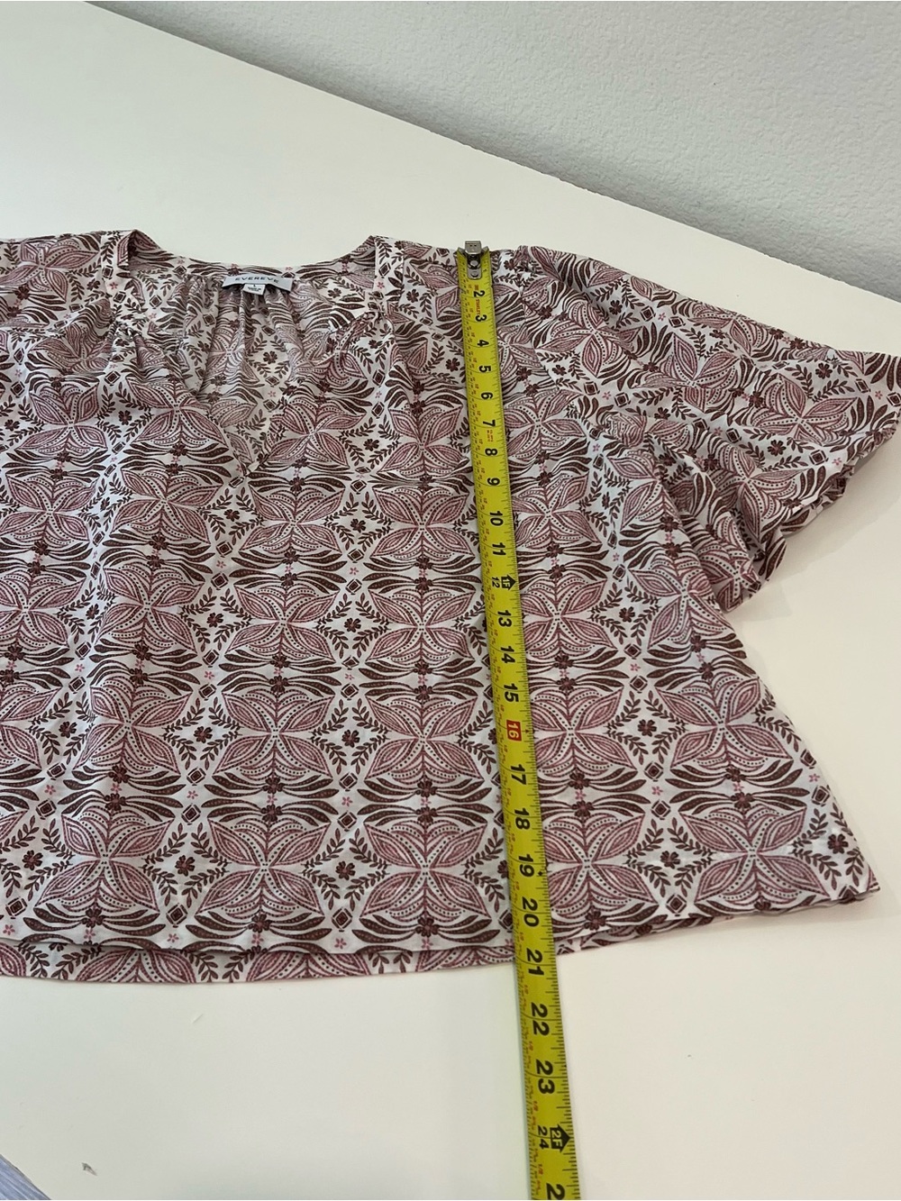 Evereve women’s block print Chloe v-neck swing blouse top large summer vacation - Picture 7 of 8